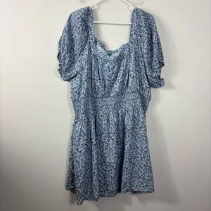 Old Navy Floral Mini Dress Womens XXL Blue Puff Sleeve Elastic Waist Feminine